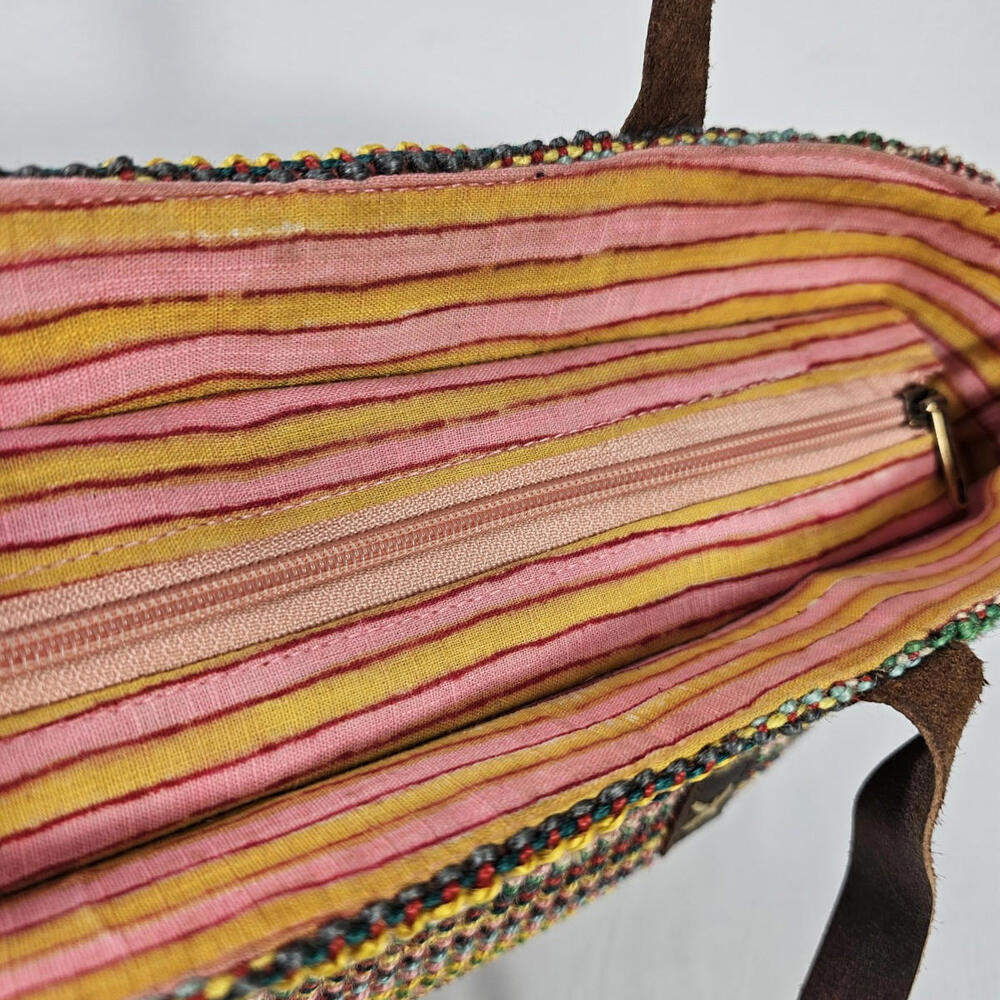 Fabindia Multi Colored Jute And Leather Tote Shoulder Bag Purse - Picture 7 of 11